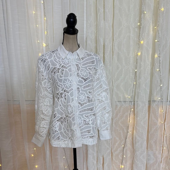 MNG White Lace Detail Blouse - Picture 3 of 8